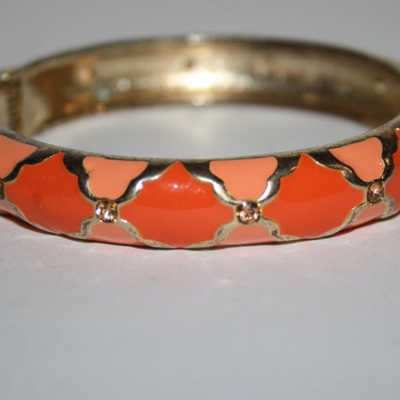Sequin Jewelry Beautiful Gold And Peach Hinge Bangle Bracelet By